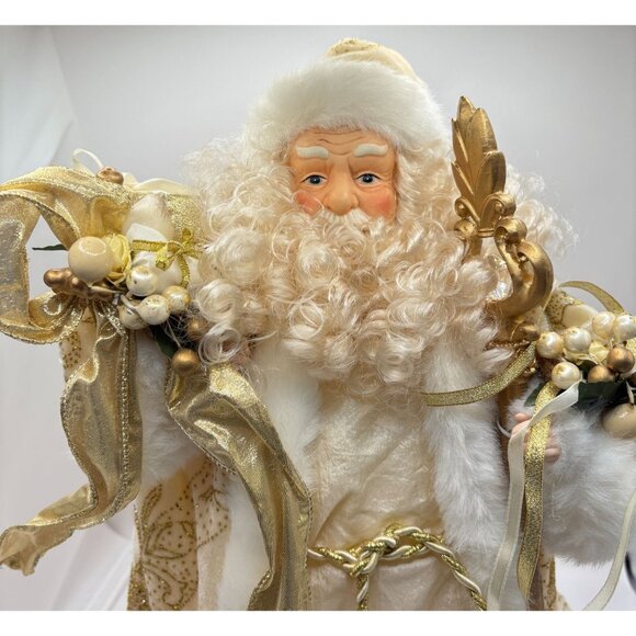 Victorian Santa Claus Tree Topper 17" Vintage Gold Trim Robe Centerpiece - Picture 7 of 9